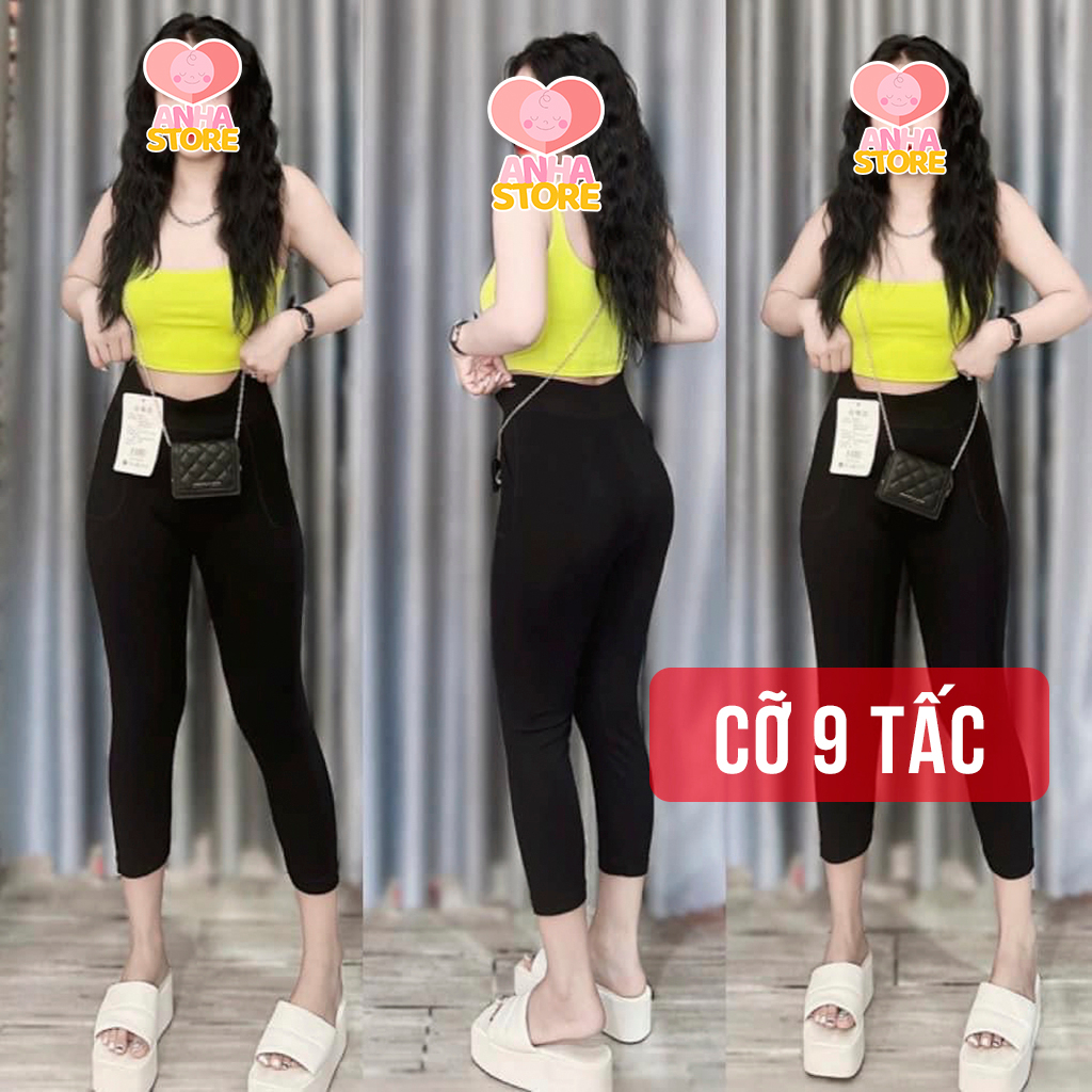 Quần legging nữ, quần bầu lưng thun ANHA lửng 9 tấc dệt kim, không lộ da, thoáng mát, co giãn tốt, chuẩn QC loại 1