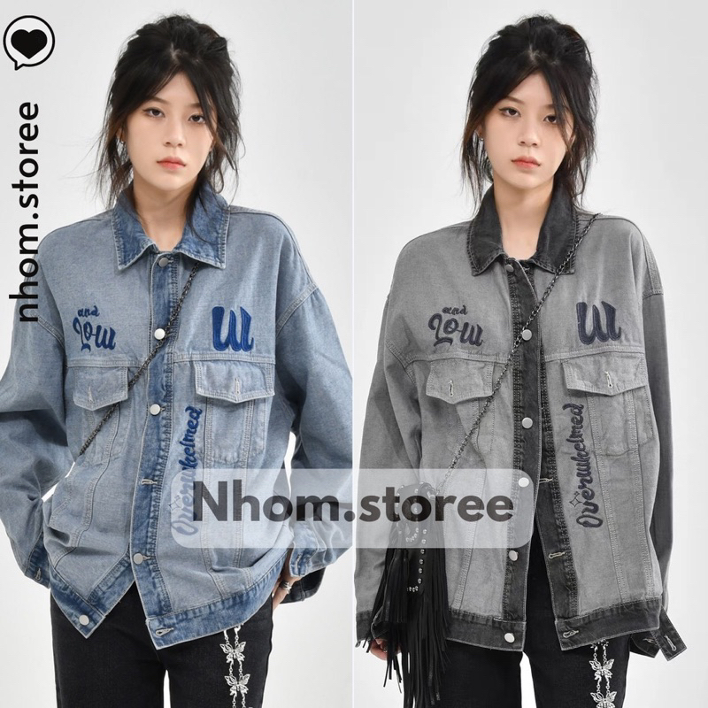 Áo Khoác Denim Màu Cũ Niche Heavy Crafts hoạ tiết thêu thời trang nam nữ