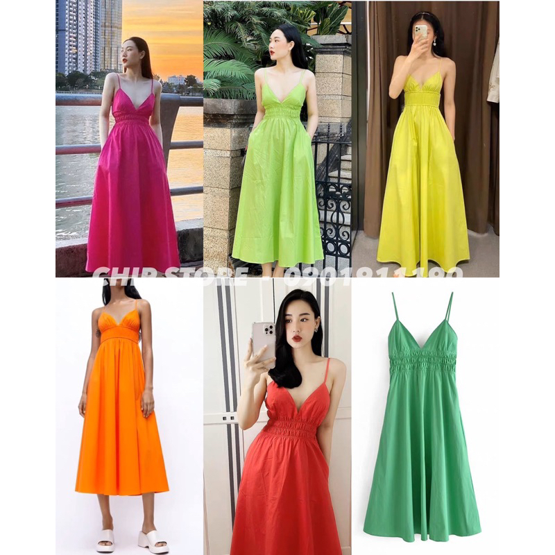VÁY MAXI ZAR* XUẤT DƯ XỊN XẾP NHÚN EO CỔ TIM (ảnh thật)