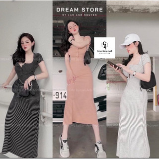 đầm sọc cổ u dáng maxi dài - CAROTSHOP