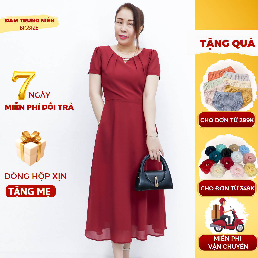 Đầm trung niên cao cấp sang trọng bigsize tặng cho mẹ AMYRA thiết kế dáng xòe voan phối lưới tôn dáng giấu bụng DA144