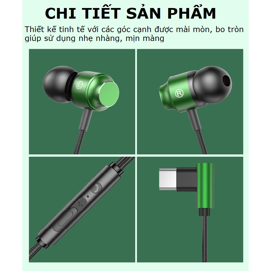 Tai nghe có dây nhét tai Gutek R15 cổng jack cắm Type-C chống ồn tích hợp micro âm bass hay