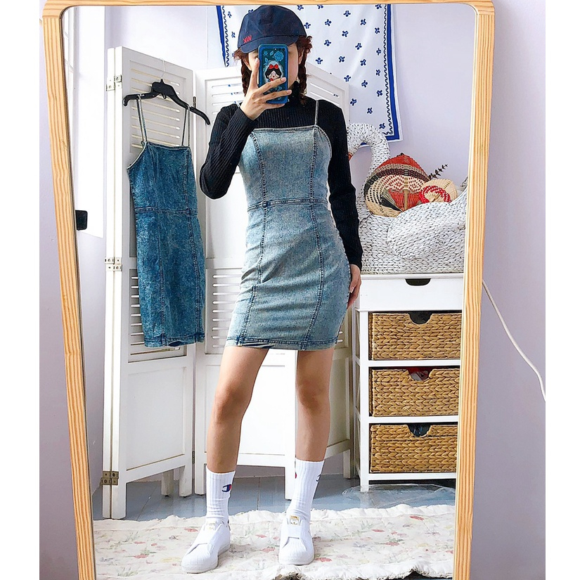 Đầm Jean 2 Dây Ôm Body tôn dáng