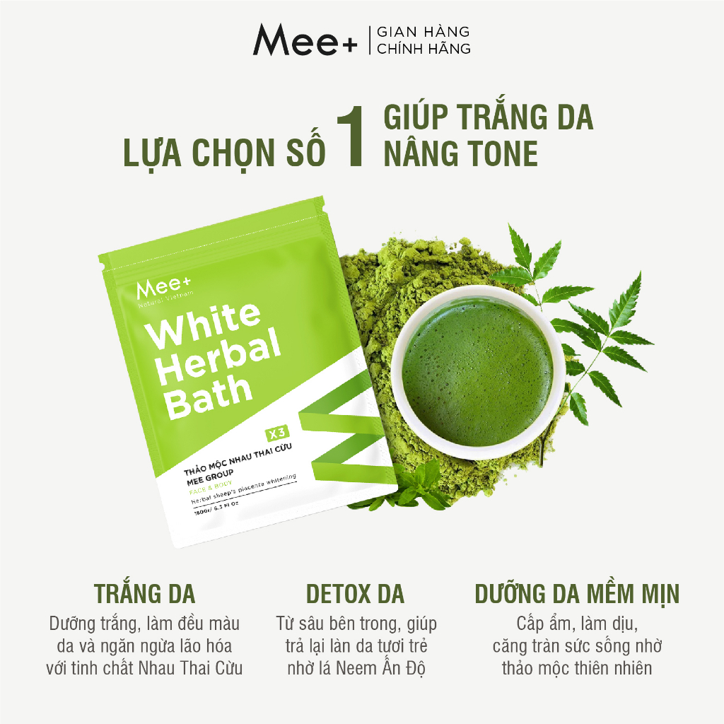 Combo viêm nang lông, dưỡng trắng da body MEE NATURAL - 1 Tắm trắng 180g + 1 Xịt viêm nang lông HERFOCUS 100ml