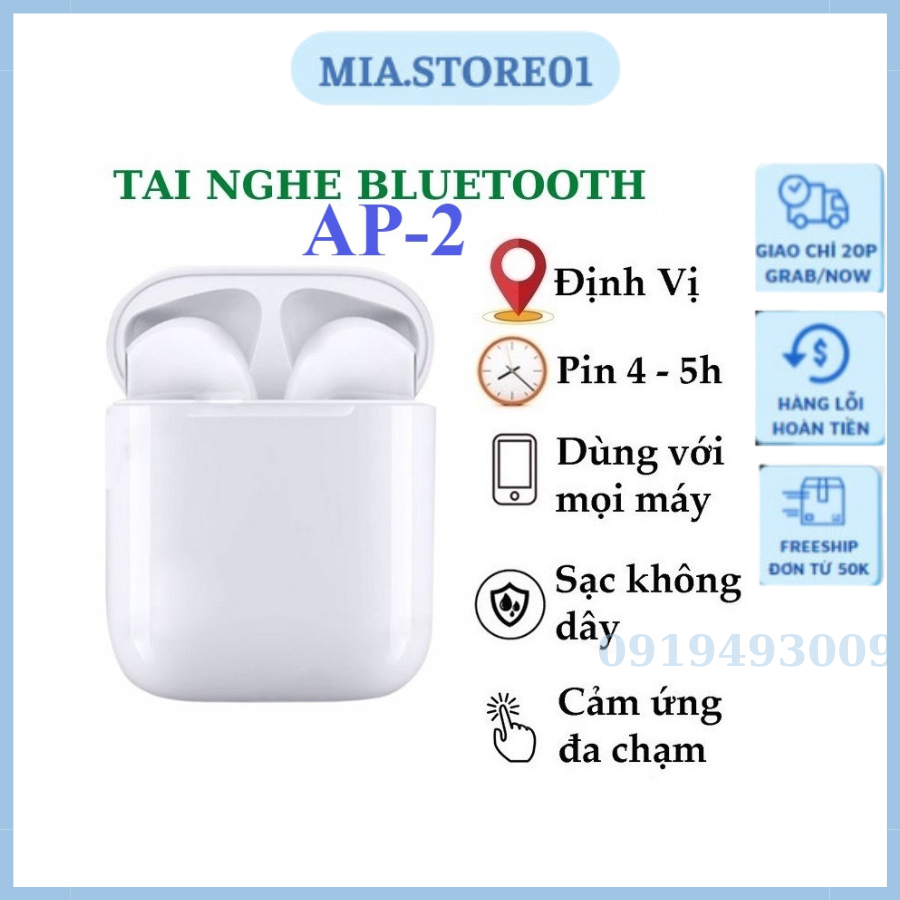 Tai nghe bluetooth AIP2 tai nghe không dây định vị, lọc âm, giảm tiếng ồn, pin 4-6, bass hay, BH 6TH MIA STORE 01