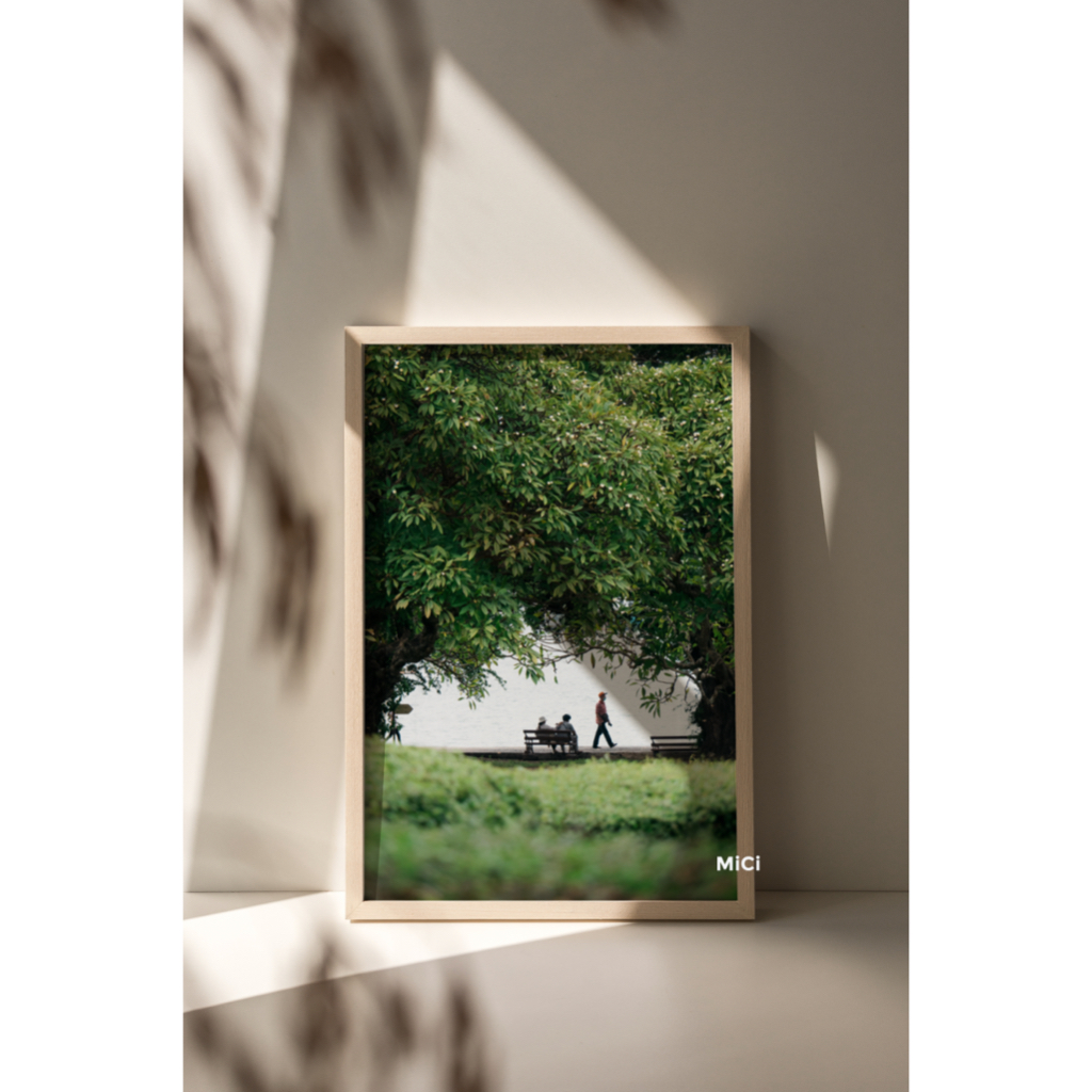 Tranh Aesthetic khung kính viền gỗ  phong cảnh chill