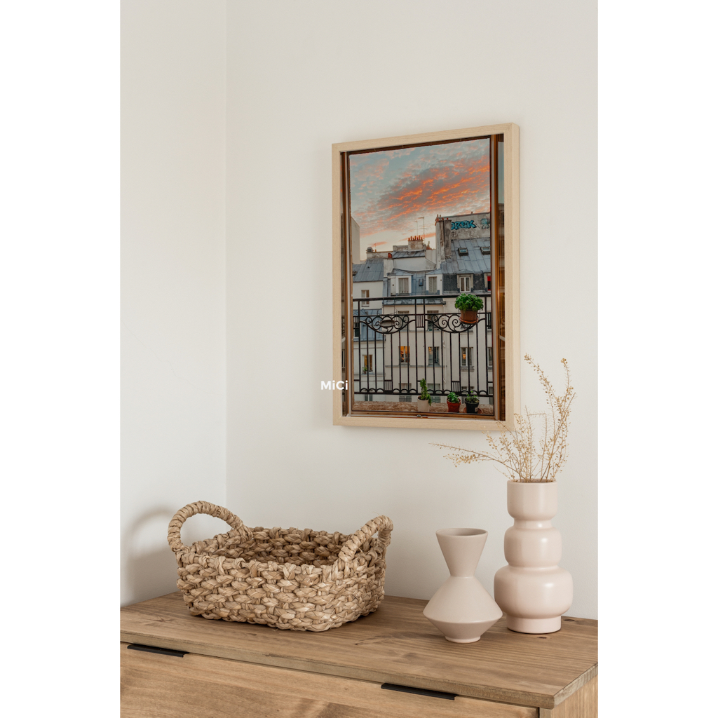 Tranh Aesthetic khung kính viền gỗ  phong cảnh chill