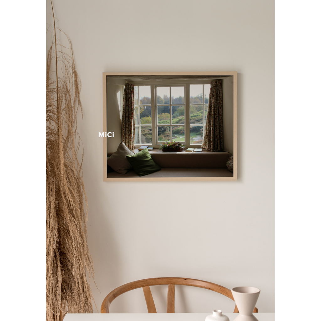 Tranh Aesthetic khung kính viền gỗ  phong cảnh chill
