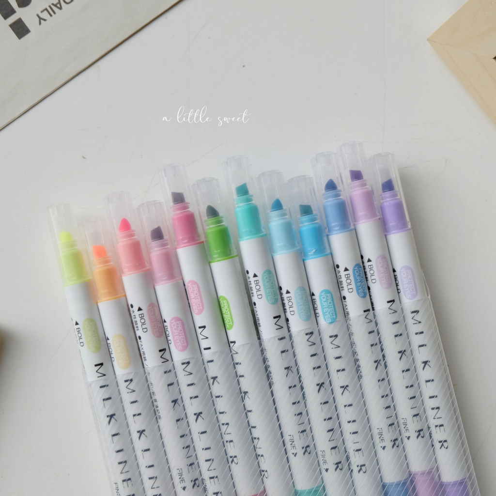 Bút dạ 2 đầu, bút highlight MILKLINER màu siêu đẹp