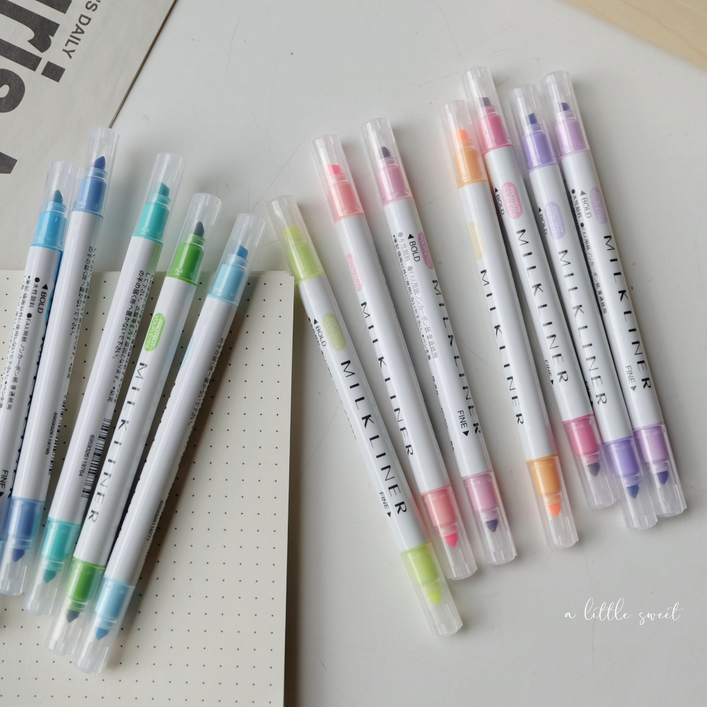 Bút dạ 2 đầu, bút highlight MILKLINER màu siêu đẹp