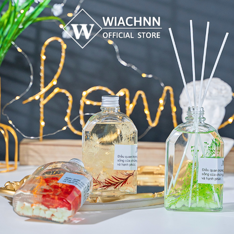 Tinh dầu thơm phòng thiên nhiên WIACHNN kèm que khuếch tán phát sáng ban đêm, decor trang trí phòng ngủ 200ml