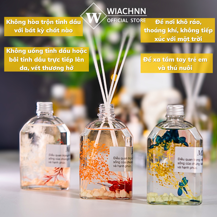 Tinh dầu thơm phòng thiên nhiên WIACHNN kèm que khuếch tán phát sáng ban đêm, decor trang trí phòng ngủ 200ml