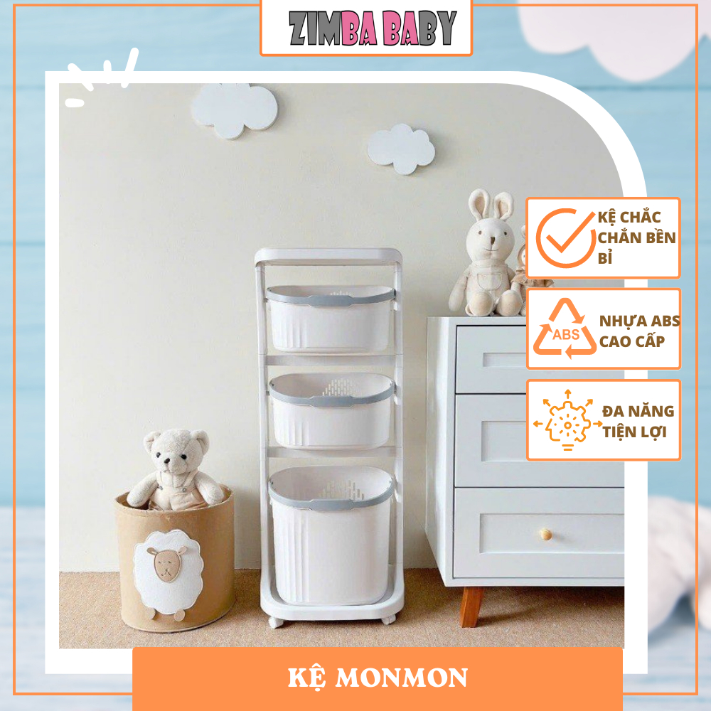 Kệ nhựa đa năng Plastic Monmon 3 tầng có bánh xe phiên bản mới nhất 2023 | Kệ đa năng đựng đồ cho cả gia đình