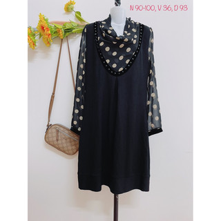 [2hand tuyển] Đầm Cotton Thun Phối Voan Dày Dặn, Cổ Tay Phối Nhung, 2hand