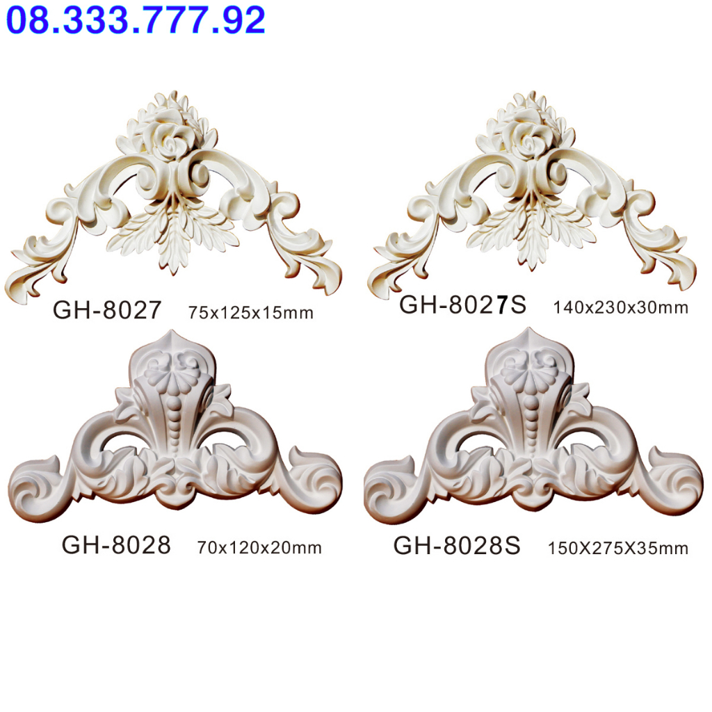 Phù điêu, họa tiết hoa góc cạnh trang trí trần, tưởng, chất liệu PU siêu bền, mã GH 8027, 8027S, 8028, 8028S