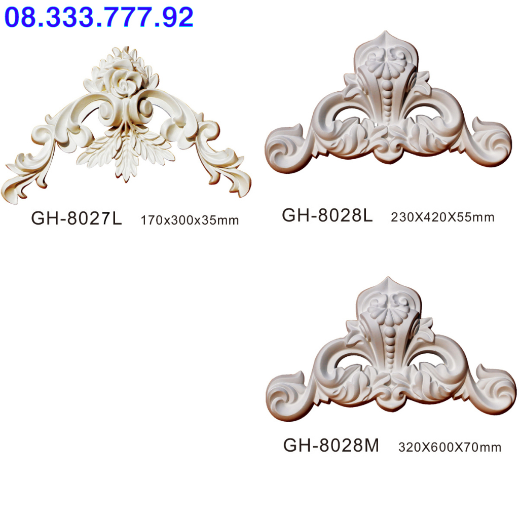 Phù điêu, họa tiết hoa góc cạnh trang trí trần, tưởng, chất liệu PU siêu bền, mã GH 8027L, 8028L, 8028M