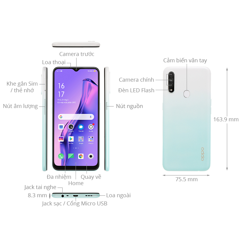 Điện thoại cảm ứng 4G oppo a31 ram 6/128G pin khủng dùng 2 sim chơi game mạnh - lỗi 1 đổi 1 trong vòng 7 ngày