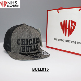 Nón NHS Snapback Bulls xám lưỡi chữ chicago lưới đen BULL015