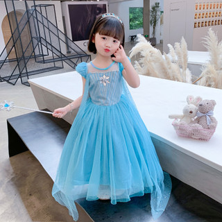 Đầm váy công chúa Elsa cho bé gái màu xanh ngọc - kèm tà - mẫu mới