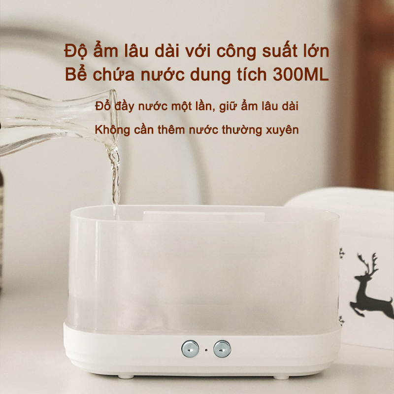 Máy khuếch tán tinh dầu tạo độ ẩm ngọn lửa màu kép 300ml Máy xông tinh dầu phòng ngủ - phun sương tạo ẩm ngọn lửa