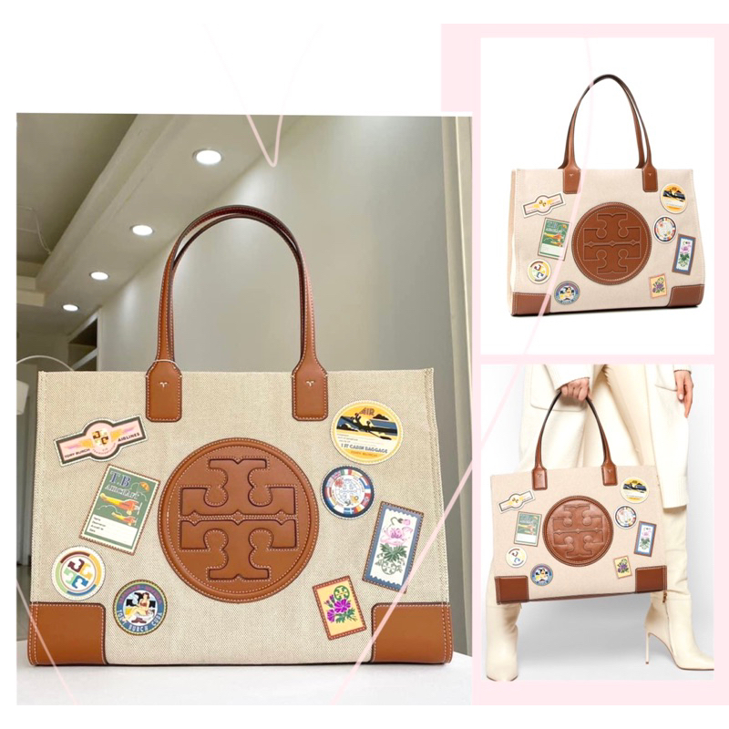 Torie Borsa Ella canvas tote-[TÚI XUẤT XỊN]-tone trắng phối icon cá tính