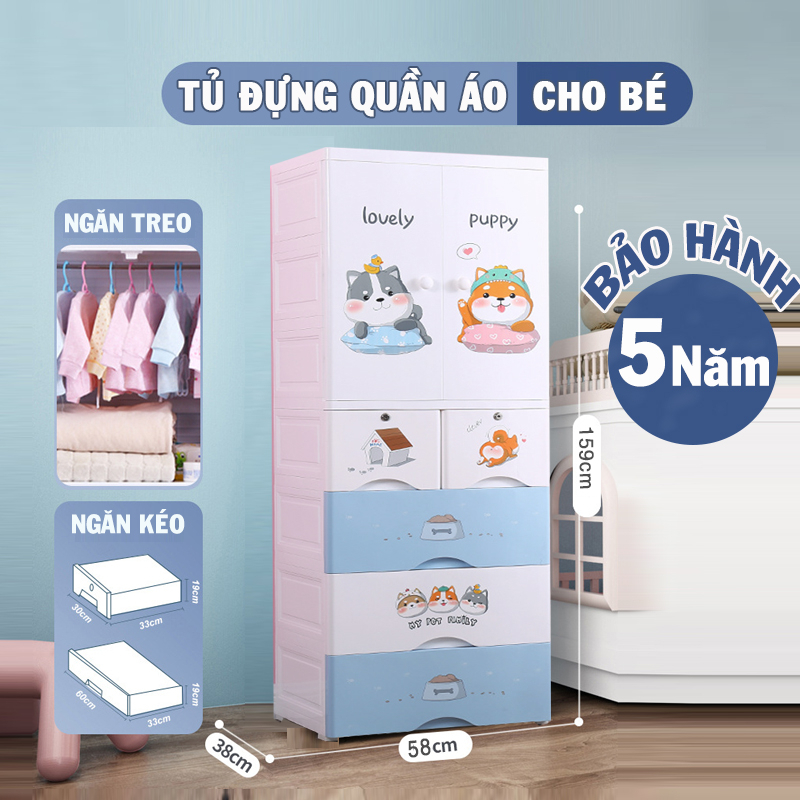 Tủ đựng quần áo cho bé 159 cm, 5 tầng 6 ngăn rộng rãi, nhựa PP an toàn, bền bỉ, chịu được tải trọng lớn
