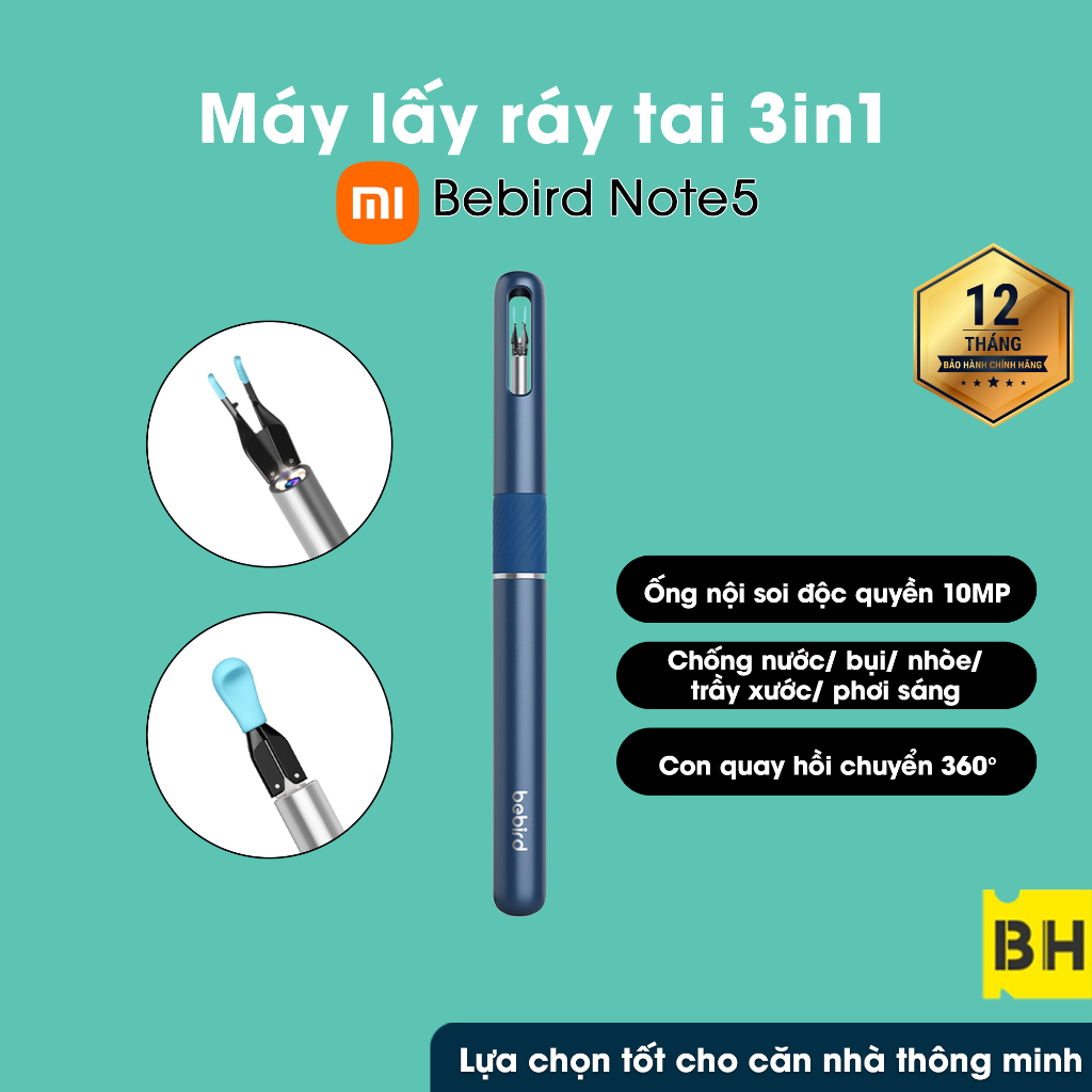 Dụng Cụ Lấy Ráy Tai Bebird Note 5 Quan Sát Trực Quan Qua Camera Không Mờ Nhòe Đèn Led Bảo Vệ Mắt Kẹp Thông Minh