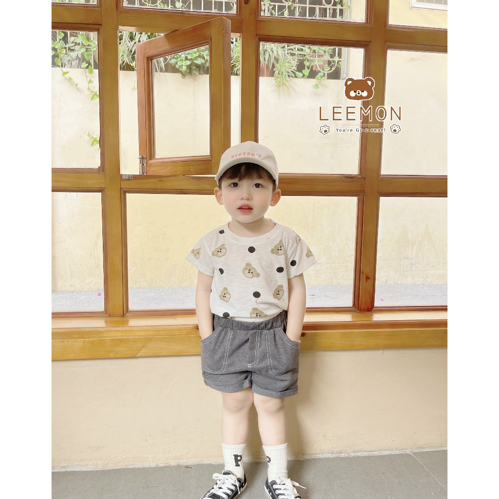 Bộ quần áo bé trai cotton in hình gấu đáng yêu LEEMON
