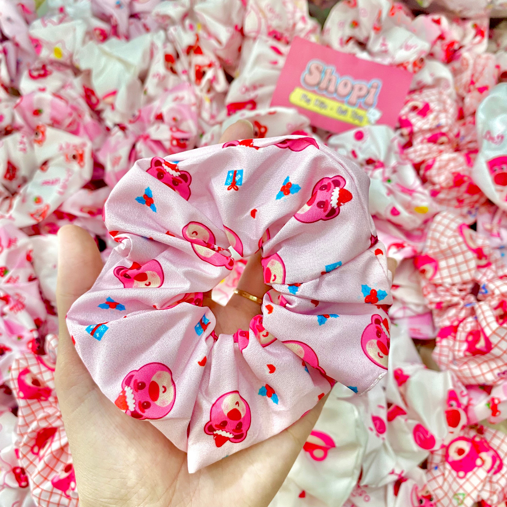 Cột tóc vải Scrunchies gấu dâu Lotso siêu xinh ảnh thật