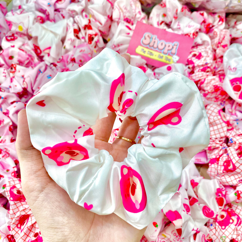 Cột tóc vải Scrunchies gấu dâu Lotso siêu xinh ảnh thật