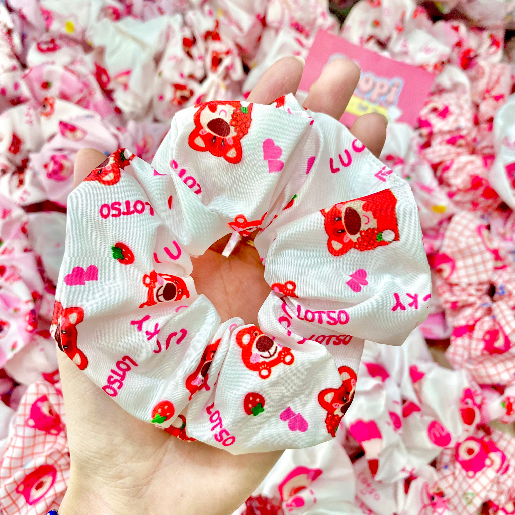 Cột tóc vải Scrunchies gấu dâu Lotso siêu xinh ảnh thật