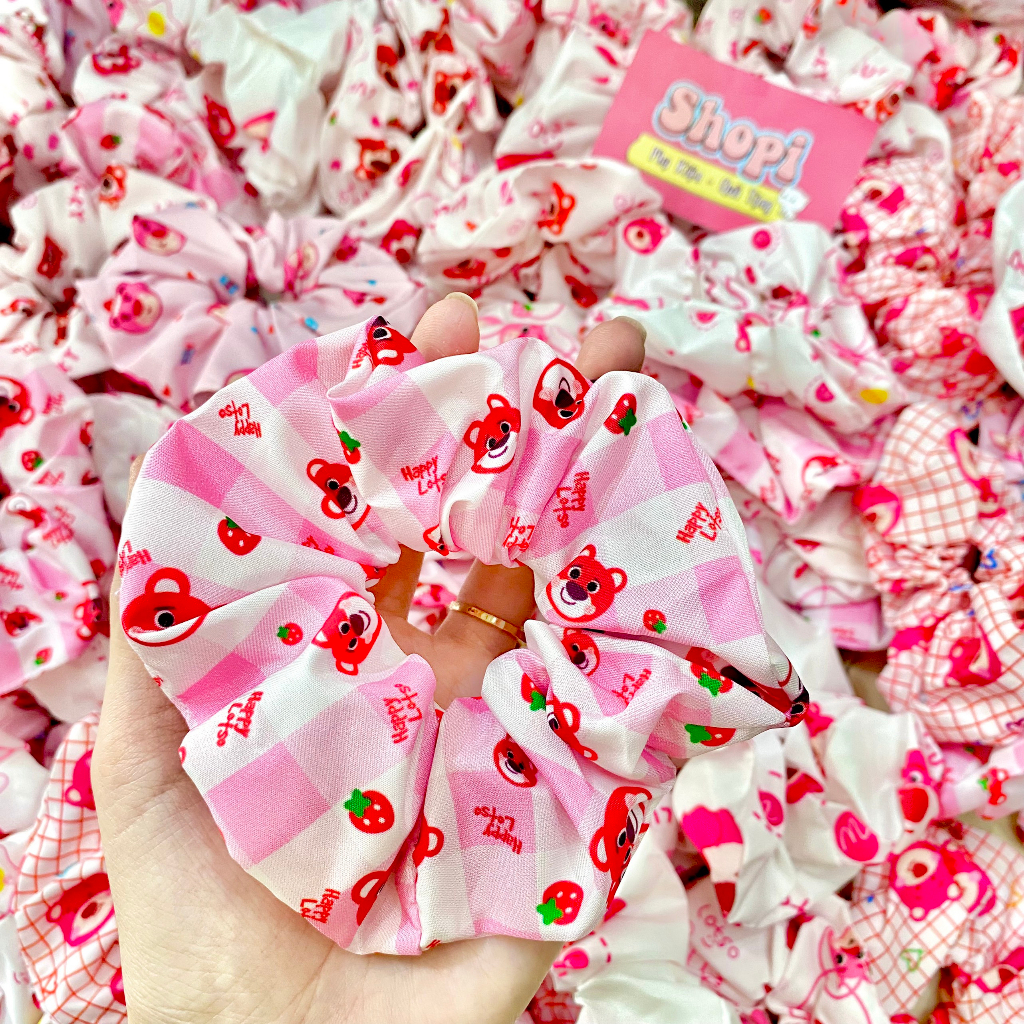 Cột tóc vải Scrunchies gấu dâu Lotso siêu xinh ảnh thật
