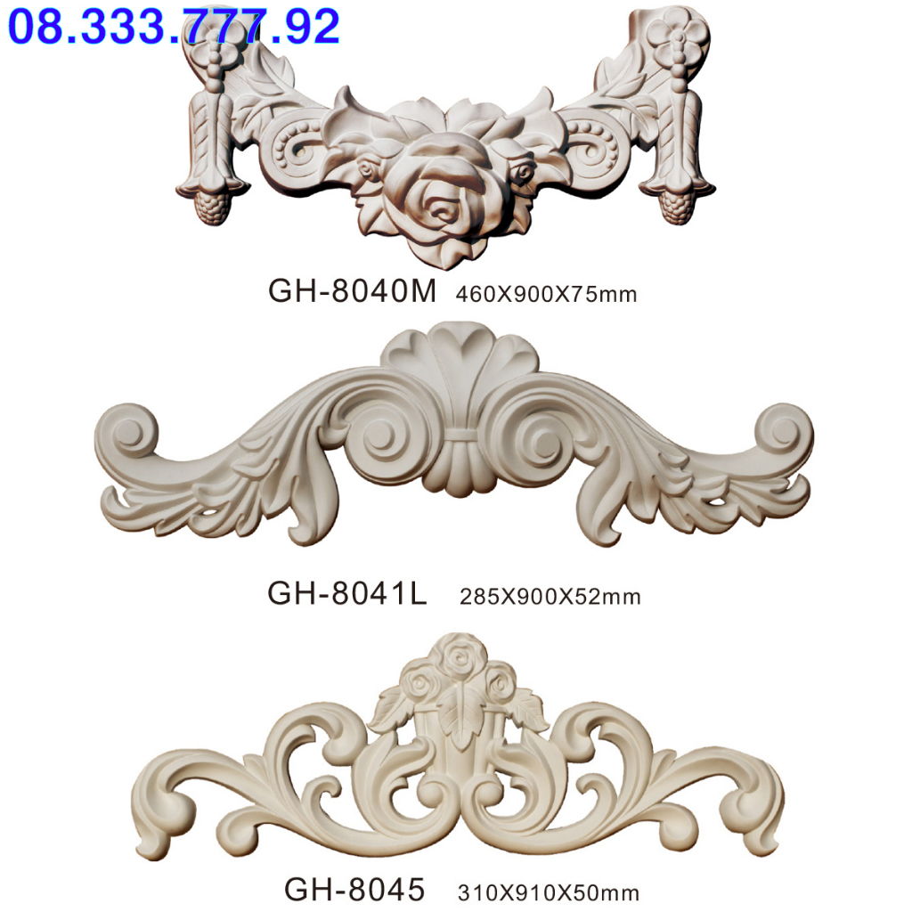 Phù điêu, họa tiết hoa góc cạnh trang trí trần, tưởng, chất liệu PU siêu bền, mã GH 8040M, 8041L, 8045