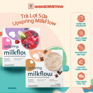 [ Hàng chính hãng- Mẫu mới] Trà lợi sữa Upspring MilkFlow Mỹ vị Chocolate và Dâu cho mẹ bầu sau sinh hộp 16 gói