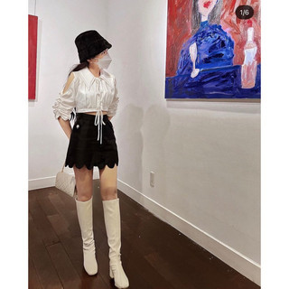 Áo sơ mi croptop hở vai rút dây thắt nơ