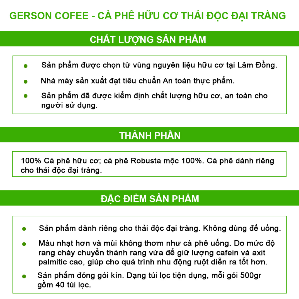 Cà phê thải độc đại tràng hữu cơ loại túi lọc  Gerson Coffee, Coffee enema