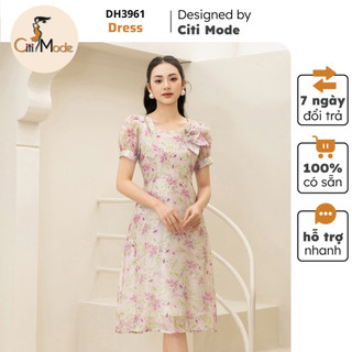 Đầm công sở CITI MODE FASHION thiết kế dáng xoè hoa hồng cổ vuông phối hoa DH3961