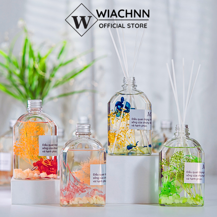 Tinh dầu thơm phòng thiên nhiên WIACHNN kèm que khuếch tán phát sáng ban đêm, decor trang trí phòng ngủ 200ml