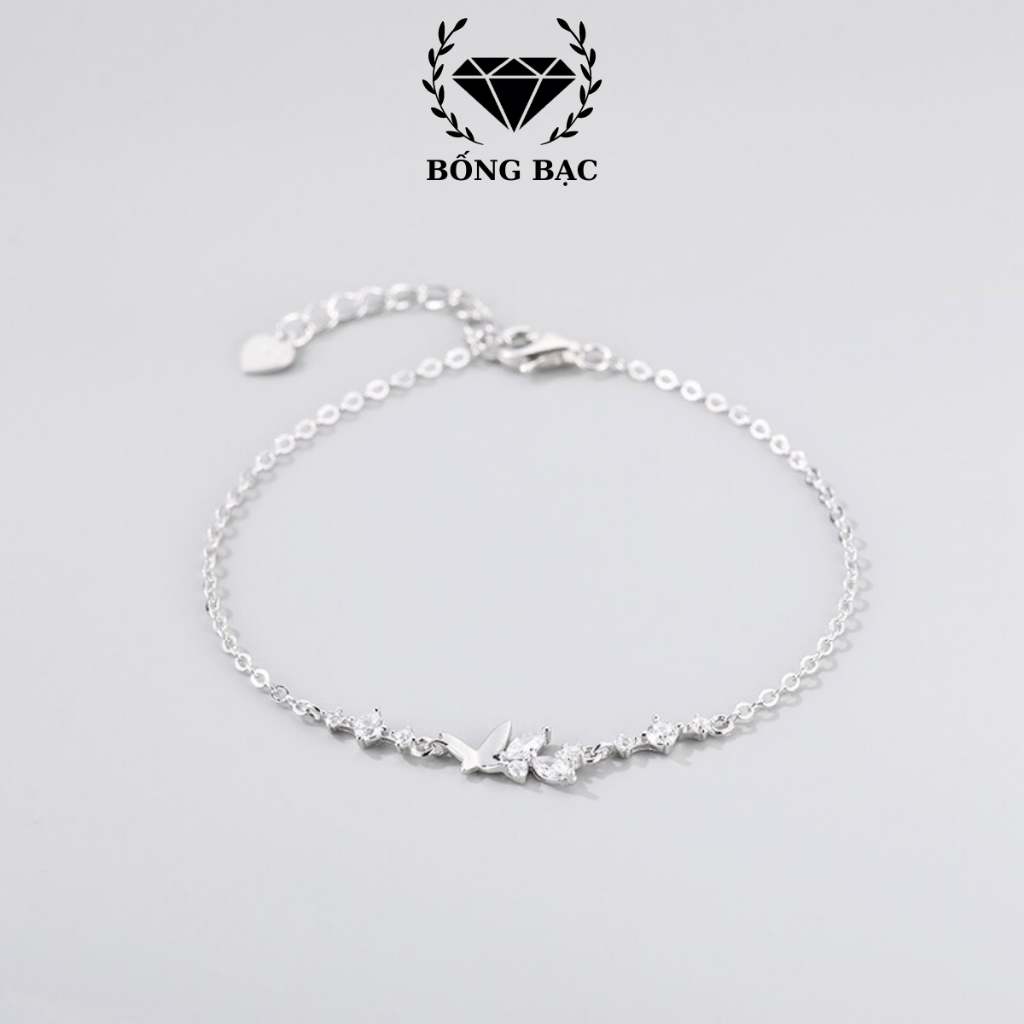 Lắc tay bạc BỐNG BẠC mặt hồ điệp đính đá chất liệu bạc Ý VT1015