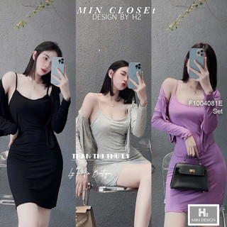 Set áo khoác croptop cardigan phối đầm body 2 dây!