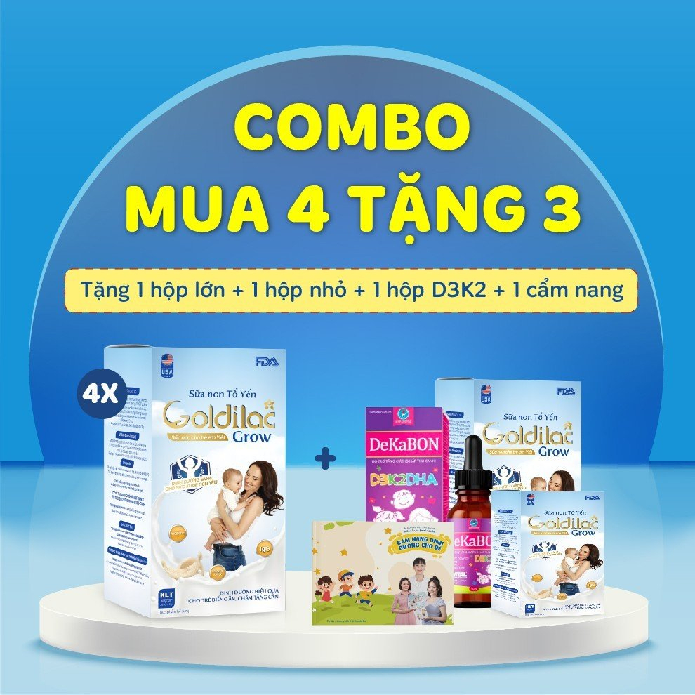 MUA 4 TẶNG 3 Sữa Non Tổ Yến Goldilac Grow 392G - Giúp Tăng Cường Đề Kháng, Trẻ Ăn Ngon Ngủ Ngon, Phát Triển Trí Não