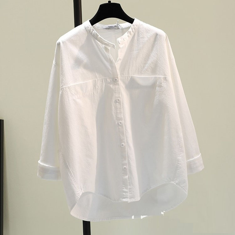 Áo sơ mi nữ form rộng cổ tầu, chất vải thô cotton mềm mát SLINEN, hàng chính phẩm 100% cotton
