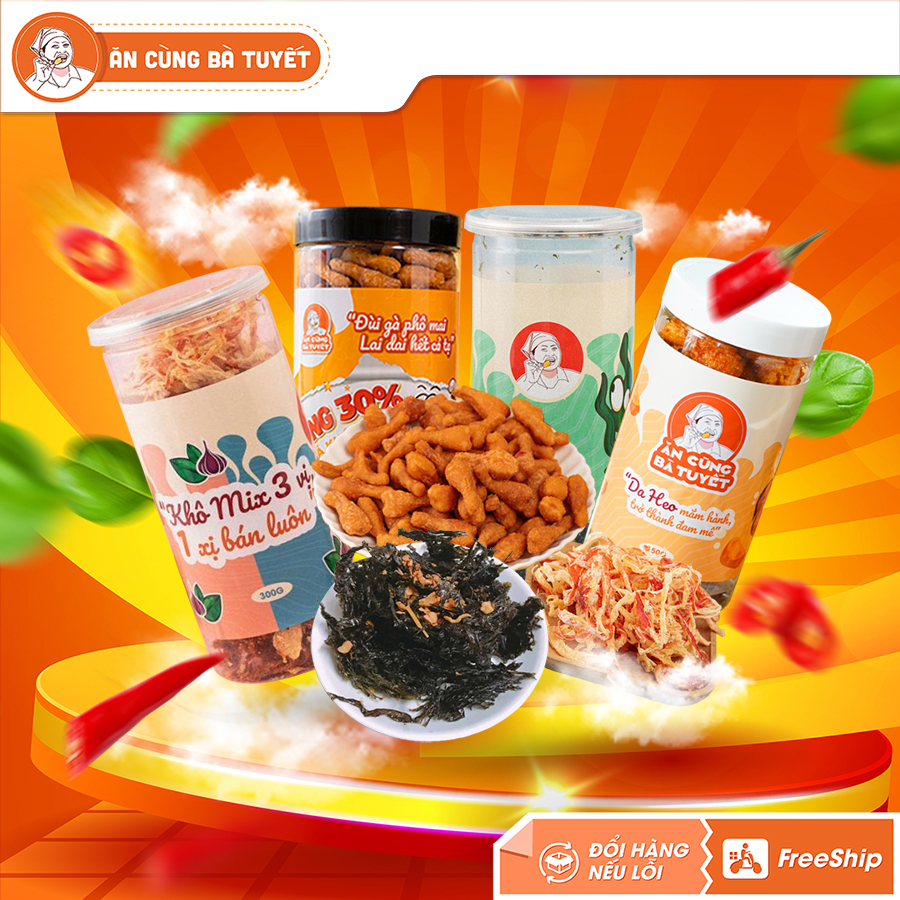 Combo Đại Địa Chấn : gồm 4 hũ Da Heo Rong Biển Đùi Gà Khô Mix