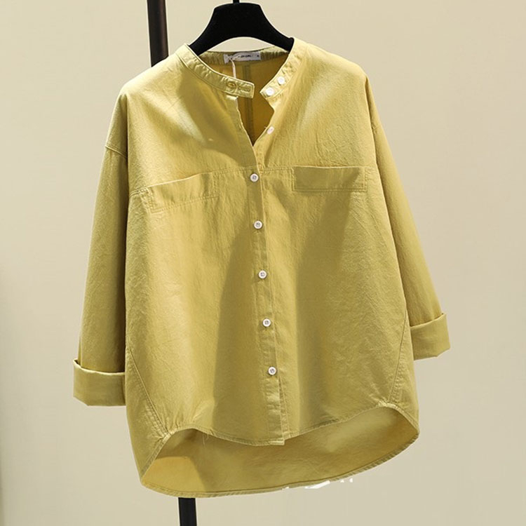 Áo sơ mi công sở nữ form rộng trễ vai cổ tầu SLINEN, chất vải thô cotton SLINEN - ASM06
