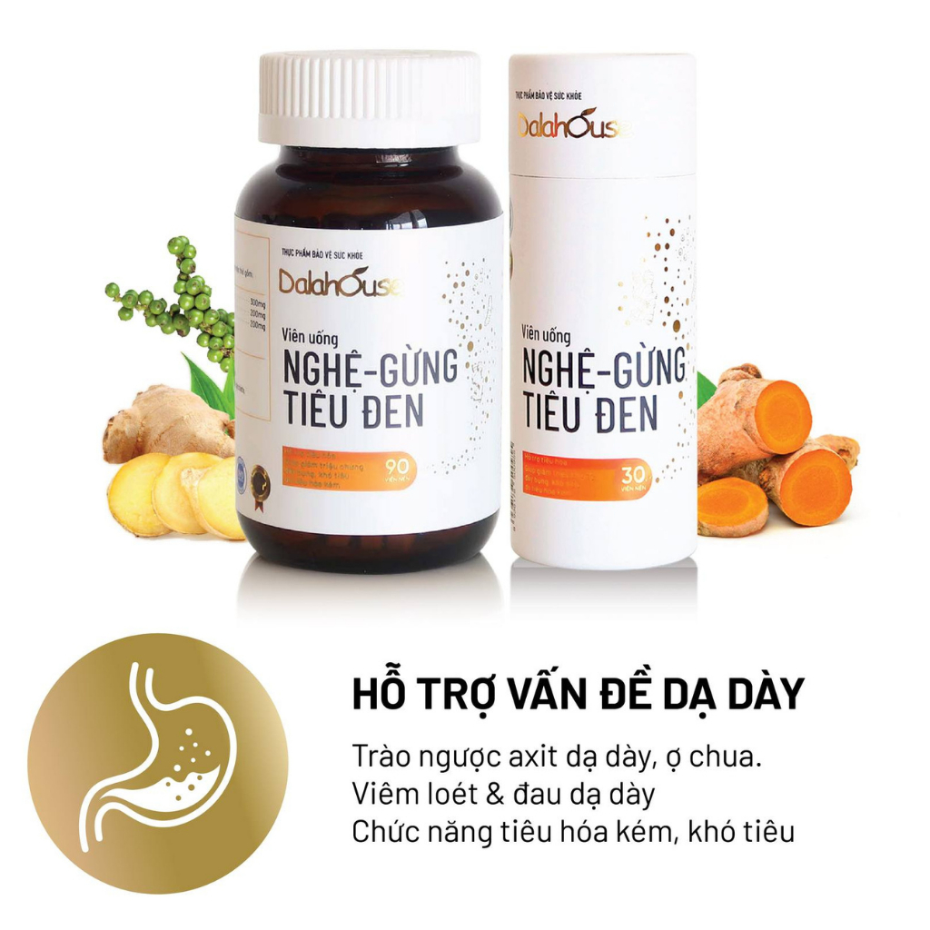 Nghệ Gừng Tiêu Đen Dalahouse - Viên rau thảo mộc hỗ trợ dạ dày
