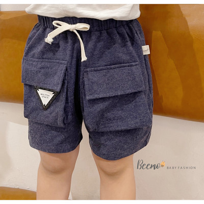Quần đùi Beemo phối túi hộp tag da mặc hè chất liệu cotton thoáng mát, thấm hút mồ hôi cho bé 1 - 7 tuổi 23078Q