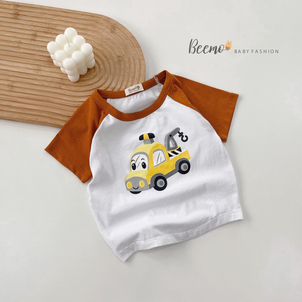 Áo phông Beemo cộc tay raglan in hình những chiếc xe trong thành phố vải cotton thoáng mát cho bé từ 1 - 7 tuổi 23241A