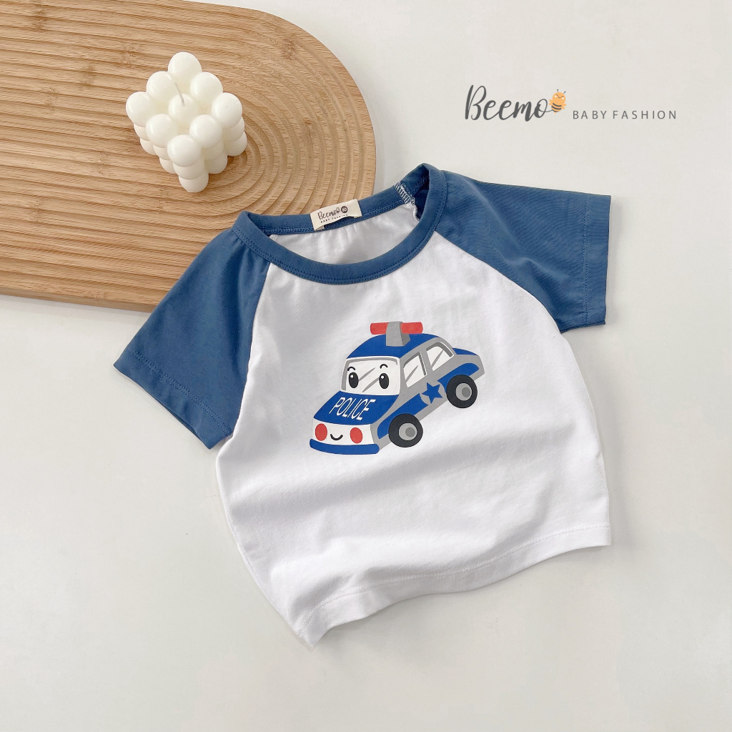Áo phông Beemo cộc tay raglan in hình những chiếc xe trong thành phố vải cotton thoáng mát cho bé từ 1 - 7 tuổi 23241A