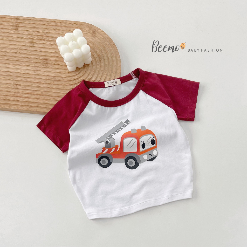 Áo phông Beemo cộc tay raglan in hình những chiếc xe trong thành phố vải cotton thoáng mát cho bé từ 1 - 7 tuổi 23241A