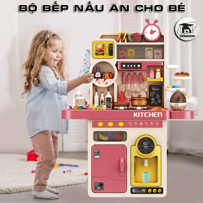 Bộ Đồ Chơi Nấu Ăn Kích Thước Lớn Home Kitchen Dành Cho Bé Tích Hợp Hiệu Ứng Khói, Nước Và Đèn,Tặng Kèm 30 Phụ Kiện